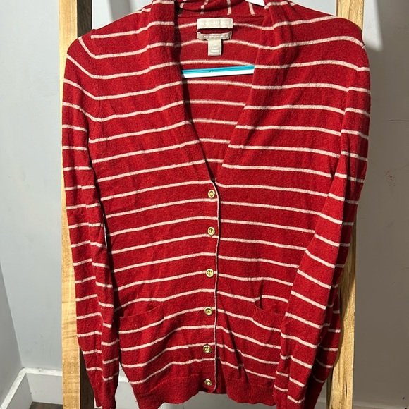 Banana Republic red/tan striped cardigan L 812 - Picture 1 of 3